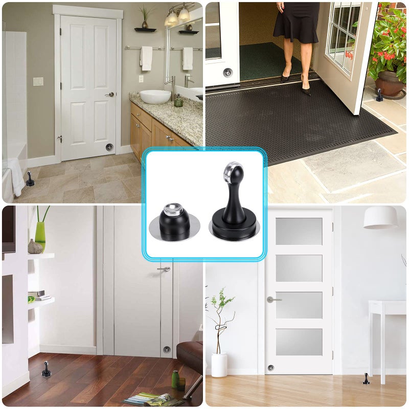 Sumnacon Magnetic Door Stopper, Heavy Duty Stainless Steel Door Stop Holder Come with 4 Pcs 3M Double-Sided Adhesive Tape & Hardware Screws,Install with Adhesive Tape Or Screws On Floor Wall (Black) - Image 2